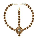 Brass Gold Platted  Golden Stone Studded  Maang Tikka Set