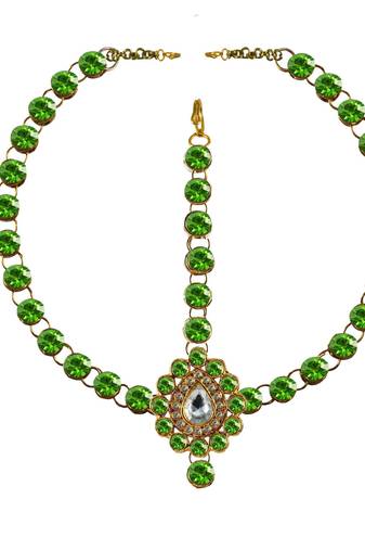 Brass Gold Platted  Golden Stone Studded  Maang Tikka Set