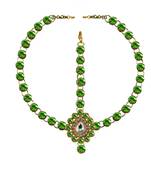 Brass Gold Platted  Golden Stone Studded  Maang Tikka Set