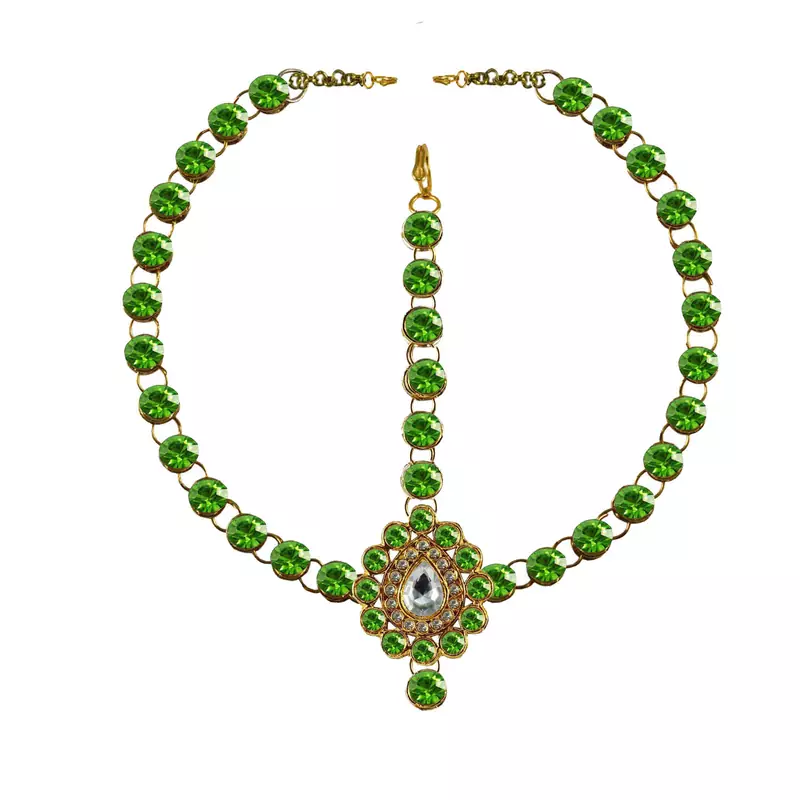 Brass Gold Platted  Golden Stone Studded  Maang Tikka Set