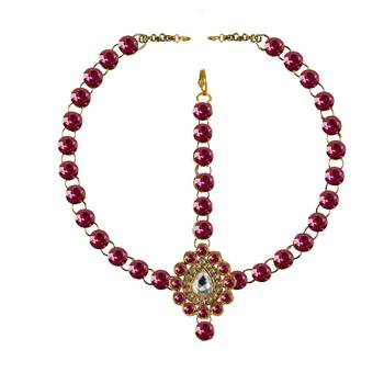 Brass Gold Platted  Pink Stone Studded  Maang Tikka Set 1