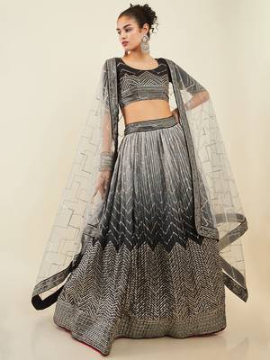black sequins art silk lehenga set choli with dupatta  1