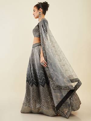 black sequins art silk lehenga set choli with dupatta  2