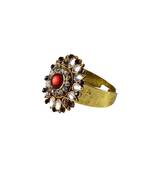 Brass Gold Platted  Multicolor Stone Studded  Ring With Adjustable
