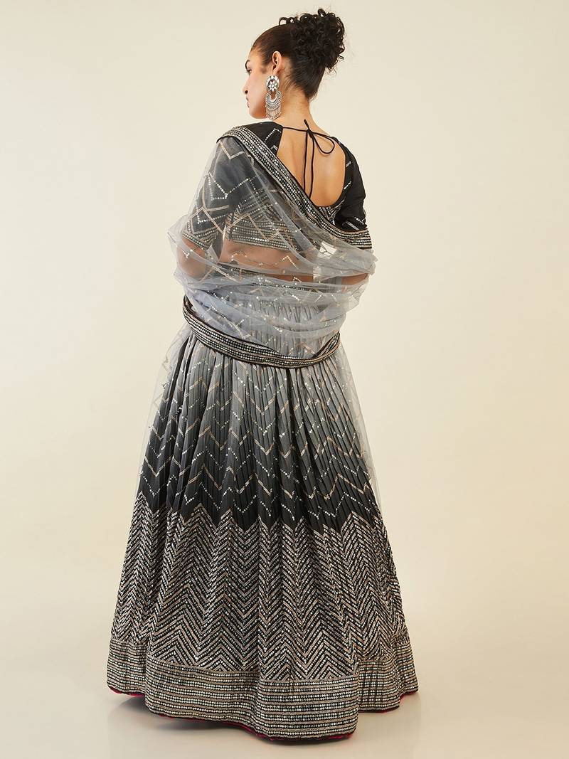 Gorgeous Black Sequins Art Silk Wedding Wear Lehenga Choli Set