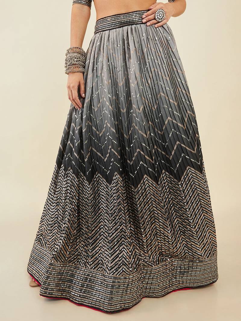 Gorgeous Black Sequins Art Silk Wedding Wear Lehenga Choli Set