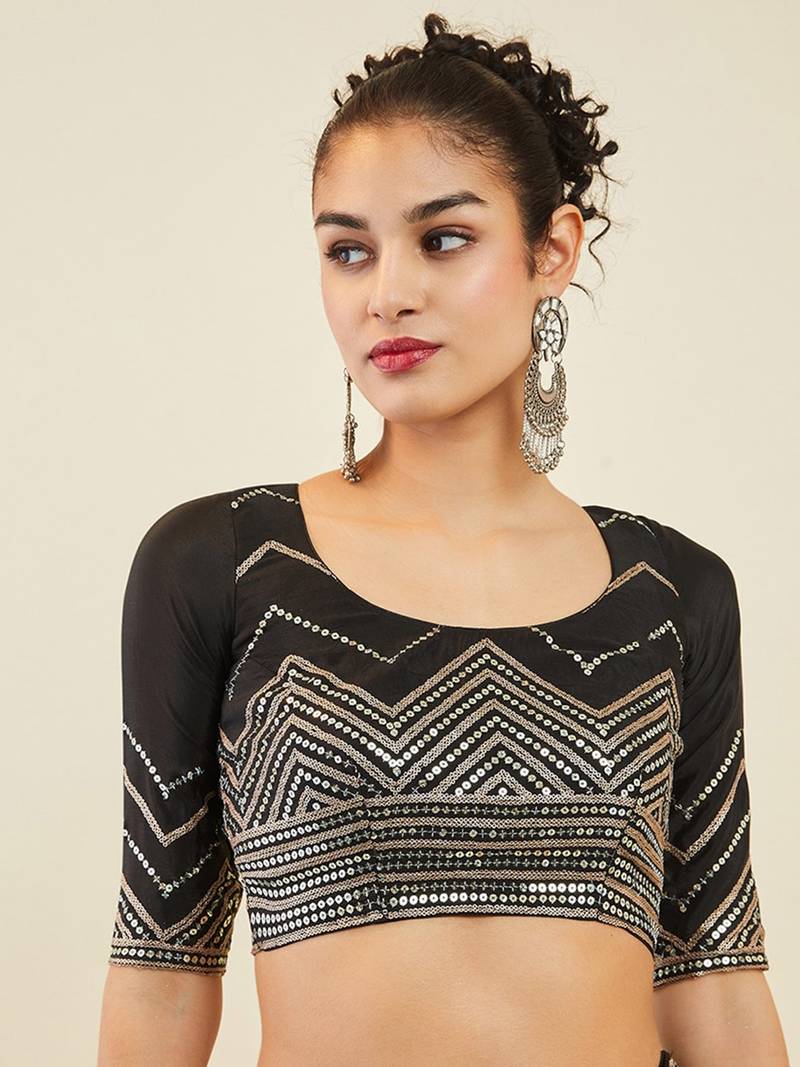 Gorgeous Black Sequins Art Silk Wedding Wear Lehenga Choli Set