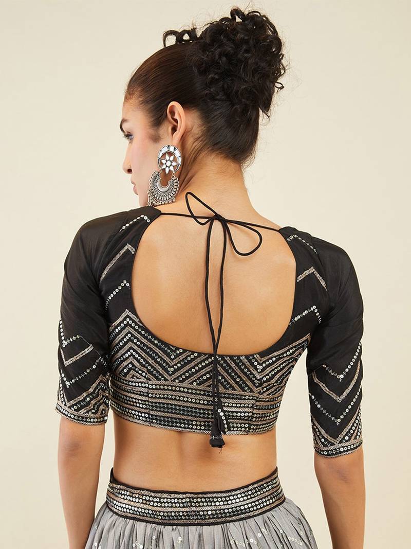 Gorgeous Black Sequins Art Silk Wedding Wear Lehenga Choli Set