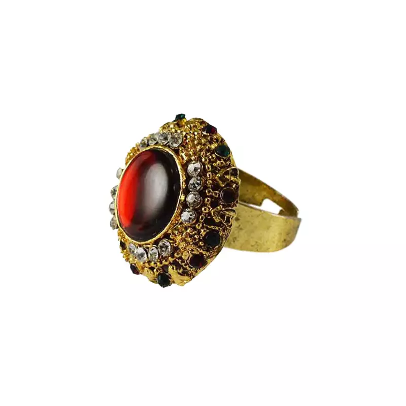 Brass Gold Platted  Multicolor Stone Studded  Ring With Adjustable