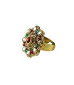 Brass Gold Platted  Multicolor Stone Studded  Ring With Adjustable