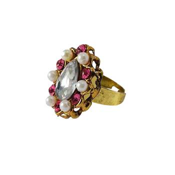 Brass Gold Platted  Multicolor Stone Studded  Ring With Adjustable 1