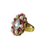 Brass Gold Platted  Multicolor Stone Studded  Ring With Adjustable