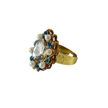 Brass Gold Platted  Multicolor Stone Studded  Ring With Adjustable 1