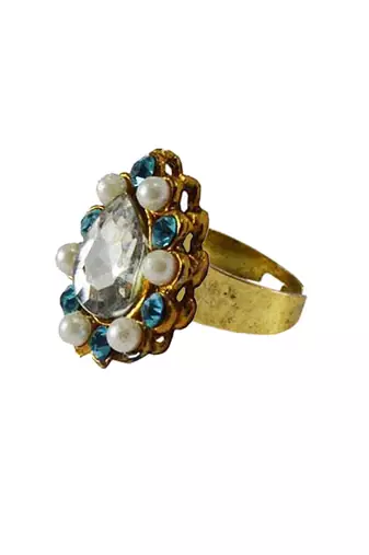 Brass Gold Platted  Multicolor Stone Studded  Ring With Adjustable