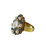 Brass Gold Platted  Multicolor Stone Studded  Ring With Adjustable
