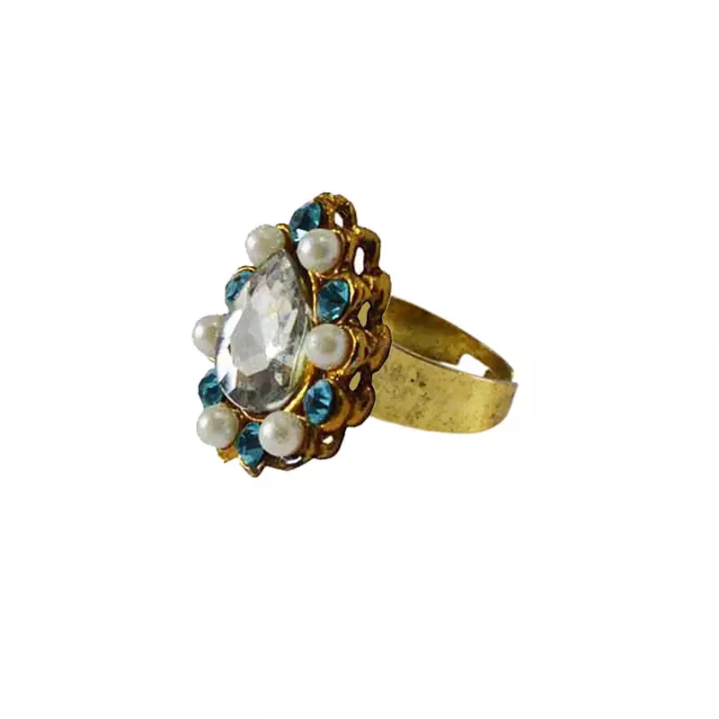 Brass Gold Platted  Multicolor Stone Studded  Ring With Adjustable