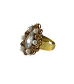 Brass Gold Platted  Multicolor Stone Studded  Ring With Adjustable