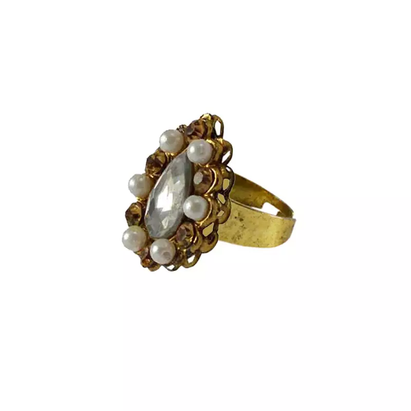 Brass Gold Platted  Multicolor Stone Studded  Ring With Adjustable