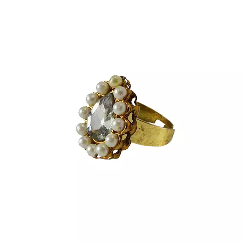 Brass Gold Platted  Multicolor Stone Studded  Ring With Adjustable