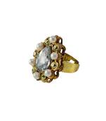 Brass Gold Platted  Multicolor Stone Studded  Ring With Adjustable