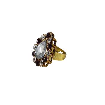 Brass Gold Platted  Multicolor Stone Studded  Ring With Adjustable 1
