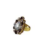 Brass Gold Platted  Multicolor Stone Studded  Ring With Adjustable