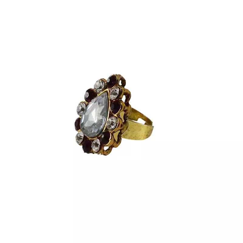 Brass Gold Platted  Multicolor Stone Studded  Ring With Adjustable