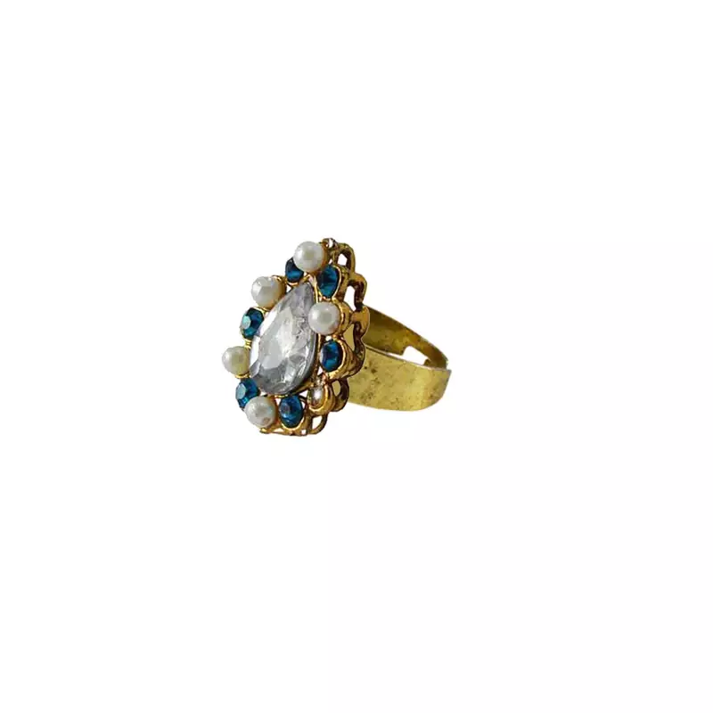 Brass Gold Platted  Multicolor Stone Studded  Ring With Adjustable