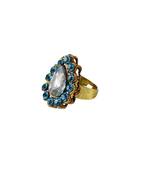 Brass Gold Platted  Blue Stone Studded  Ring With Adjustable