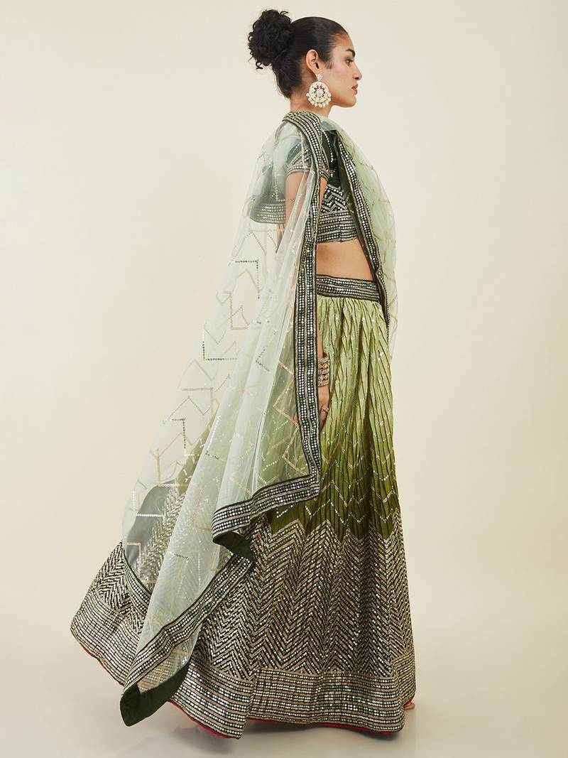 Gorgeous Green Sequins Art SIlk Wedding Wear Lehenga Choli Set