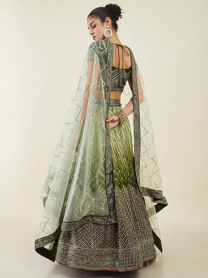 Gorgeous Green Sequins Art SIlk Wedding Wear Lehenga Choli Set