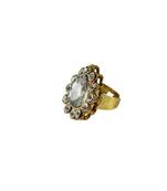 Brass Gold Platted  White Stone Studded  Ring With Adjustable
