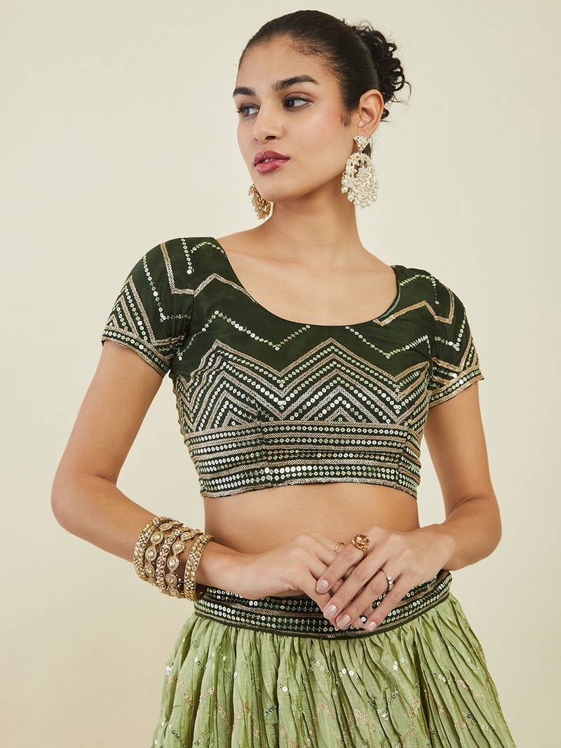 Gorgeous Green Sequins Art SIlk Wedding Wear Lehenga Choli Set