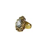 Brass Gold Platted  Green Stone Studded  Ring With Adjustable