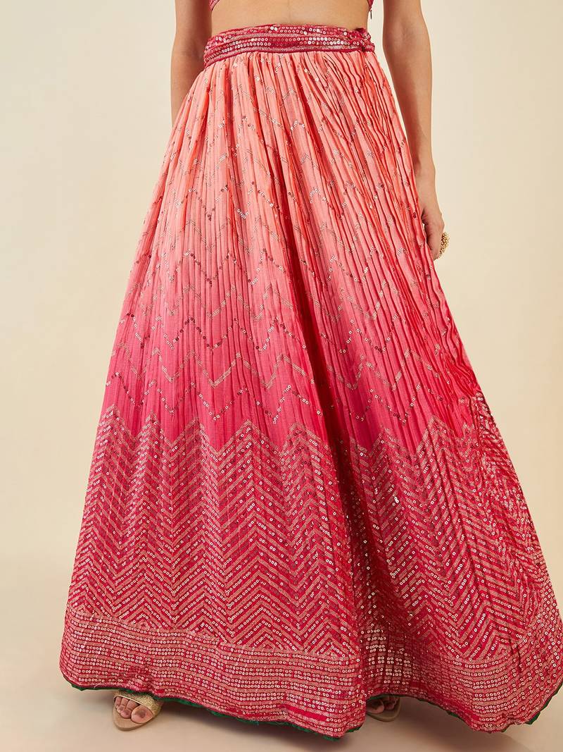 Gorgeous Pink Sequins Art Silk Wedding Wear Lehenga Choli Set