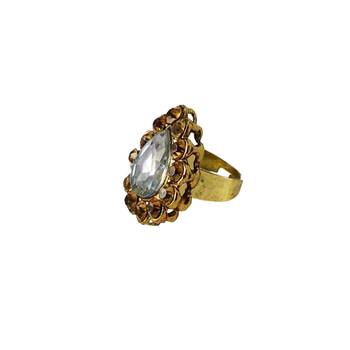 Brass Gold Platted  Golden Stone Studded  Ring With Adjustable 1