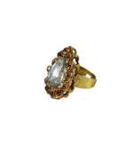 Brass Gold Platted  Golden Stone Studded  Ring With Adjustable