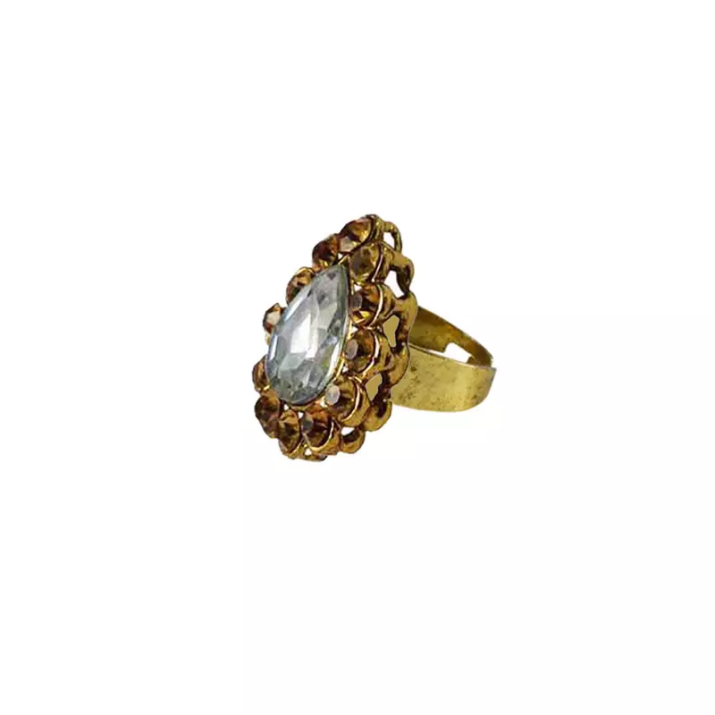 Brass Gold Platted  Golden Stone Studded  Ring With Adjustable