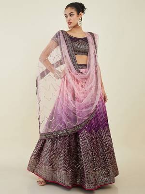 purple sequins art silk lehenga set choli with dupatta  1