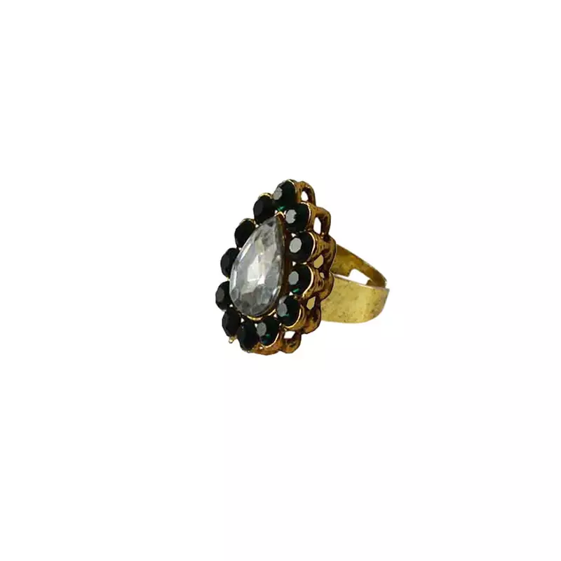 Brass Gold Platted  Green Stone Studded  Ring With Adjustable