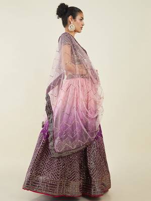 purple sequins art silk lehenga set choli with dupatta  3