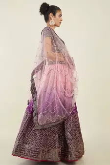 purple sequins art silk lehenga set choli with dupatta 