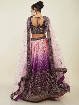 purple sequins art silk lehenga set choli with dupatta  4