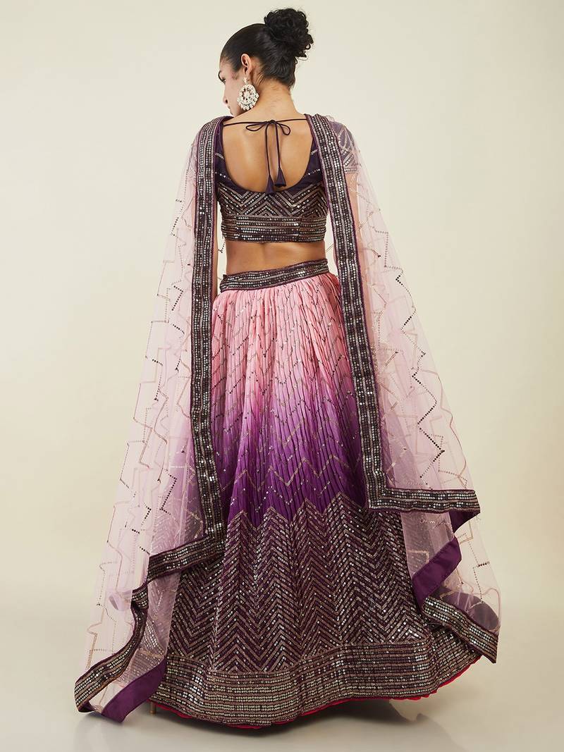 Gorgeous Purple Sequins Art Silk Wedding Wear Lehenga Choli Set
