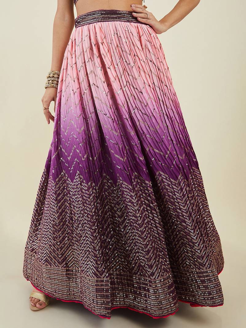 Gorgeous Purple Sequins Art Silk Wedding Wear Lehenga Choli Set