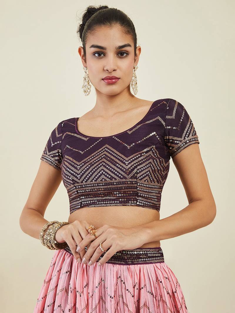 Gorgeous Purple Sequins Art Silk Wedding Wear Lehenga Choli Set