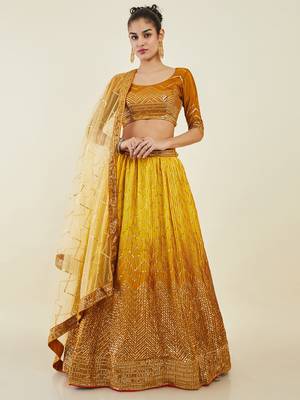 yellow sequins art silk lehenga set choli with dupatta  1