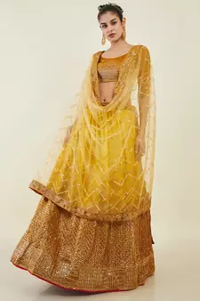yellow sequins art silk lehenga set choli with dupatta 