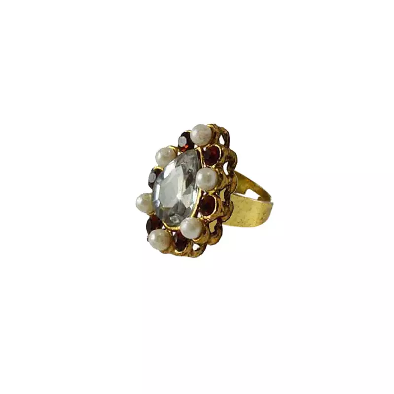 Brass Gold Platted  Multicolor Stone Studded  Ring With Adjustable
