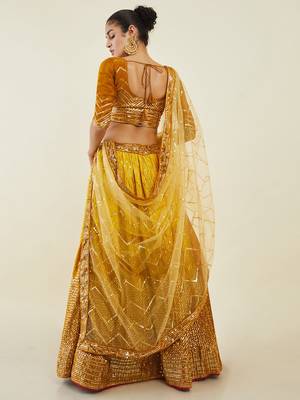 yellow sequins art silk lehenga set choli with dupatta  4